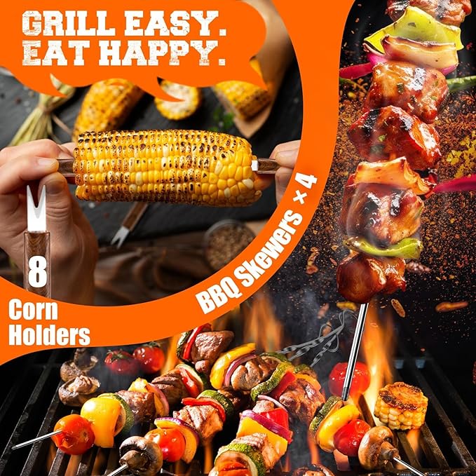 PURPLEBIRD 31PCS Grill Set for Outdoor Grill - Grilling Gift for Men & Dad, Heavy Duty Stainless BBQ Tools Kit for Camping, Grilling Utensils Set with Cleaner Brush, Thermometer, Storage Bag, BBQ Mat