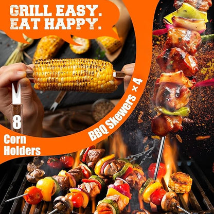 PURPLEBIRD 31PCS Grill Set for Outdoor Grill - Grilling Gift for Men & Dad, Heavy Duty Stainless BBQ Tools Kit for Camping, Grilling Utensils Set with Cleaner Brush, Thermometer, Storage Bag, BBQ Mat