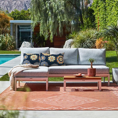LVTXIII 2 Pack Outdoor Lumbar Pillow Covers 12x20 Inch with Piping, Water-Repellent Back Cushion Covers ONLY for Patio Furniture, Sofa, Garden Bench, Bloom Cobalt