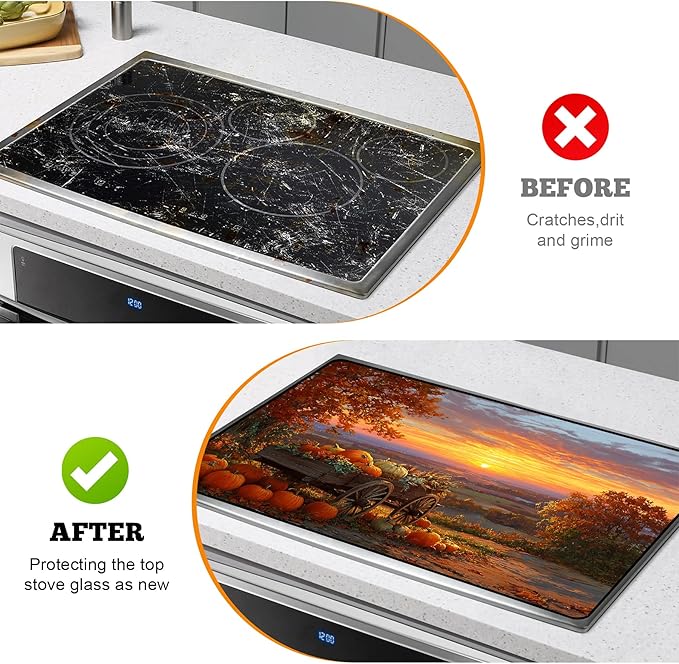 Multi-Design Stove Cover for Glass/Electric Stoves - 3-in-1 Heat-Resistant Protector Mat, Non-Slip Drying Rack 28"x20"