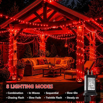 YEGUO 165ft 500 LED Halloween Lights Outdoor Waterproof, Red Christmas Lights Indoor, 8 Modes Clear Wire Fairy Light Plug in for Party Tree Wedding Xmas