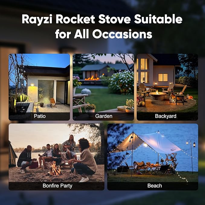 Rayzi New Rocket Stove 58 Inch, Smokeless Wood Pellet Patio Heater, Wood Pellet Fire Pits for Outside, Portable Pellet Heater for Patio/Garden/Backyard/Outside Restaurant/Bonfire Party/Beach