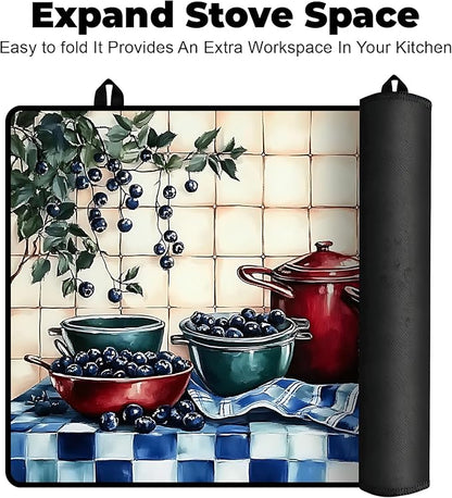 Heat-Resistant Glass Stove Top Cover with Anti-Slip Rubber Coating – Electric Stove Protector, Scratch-Resistant, Expands Counter Space, Stylish Kitchen Decor (Bilberry)