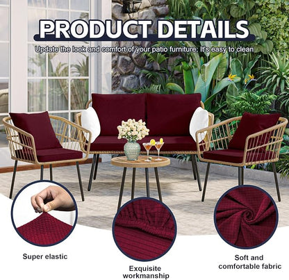 8Pcs Patio Cushion Covers, Outdoor Stretch Cushion Covers, Washable | Stretch Fit, Replacement, Washable and Reusable Furniture Protectors, Fits most patio furniture cushion covers, Cover Only