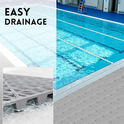 RITOLLO Modular Interlocking Cushion Drainage Floor Tiles, 9-Pack 11.8"x11.8" PVC Raised Non-Slip Interlocking Mats with Drain Holes for Deck, Pool, Garage, Shower, Patio, Bathroom, Sauna, Yard -Gray