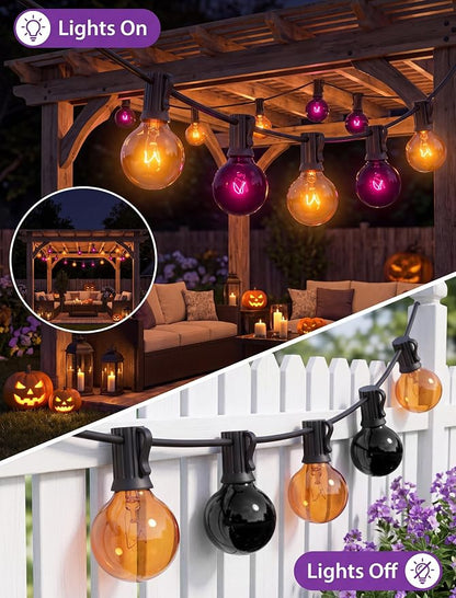 SUNSGNE 25FT G40 Halloween String Lights, Clear Orange Purple Globe Lights | 27 Glass Filament Bulbs(2 Spare), Orange Purple Halloween Glow, Vintage Glass Globe Design, Plug-In Power