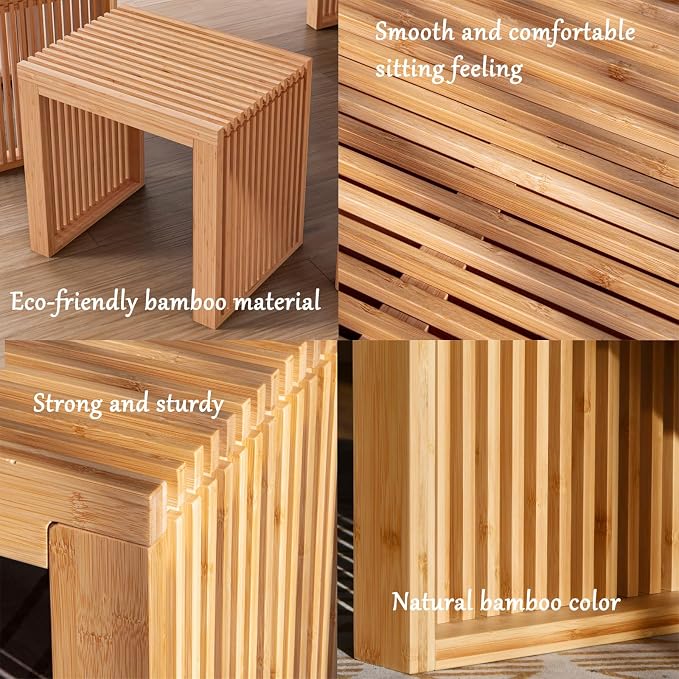 APRTAT Bamboo Dining Bench 17-Inch Indoor Wood Shoe Rack Bench for Entryway | Easy Assemble, Sturdy & Durable,Slatted Design,Versatile Everyday Seating,Living Room Hallway Bedroom Bathroom