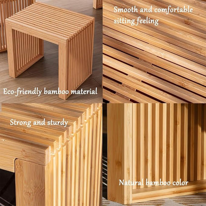 APRTAT Bamboo Dining Bench 17-Inch Indoor Wood Shoe Rack Bench for Entryway | Easy Assemble, Sturdy & Durable,Slatted Design,Versatile Everyday Seating,Living Room Hallway Bedroom Bathroom