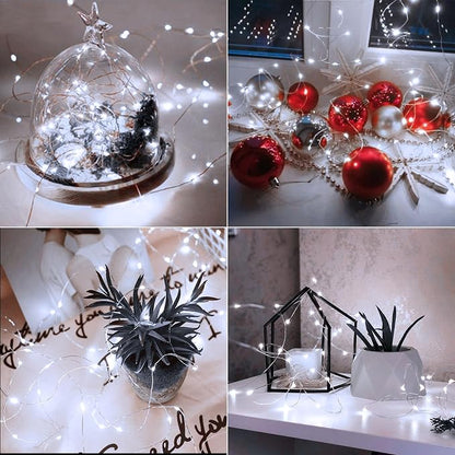 4 Pack Battery Fairy Lights 16.4 Ft 50 LED Christmas Timer Fairy Light | Waterproof Silver Wire Battery Twinkle Lights with Auto Timer 8 Modes for Xmas Wreath Decor, Cool White