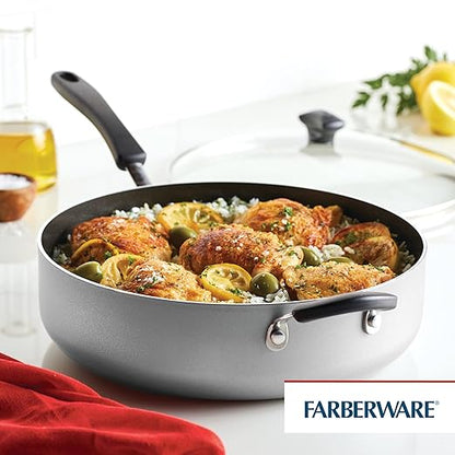 Farberware Cookstart DiamondMax Nonstick Jumbo Cooker with Lid and Helper Handle, Dishwasher Safe, 6 Quart - Silver
