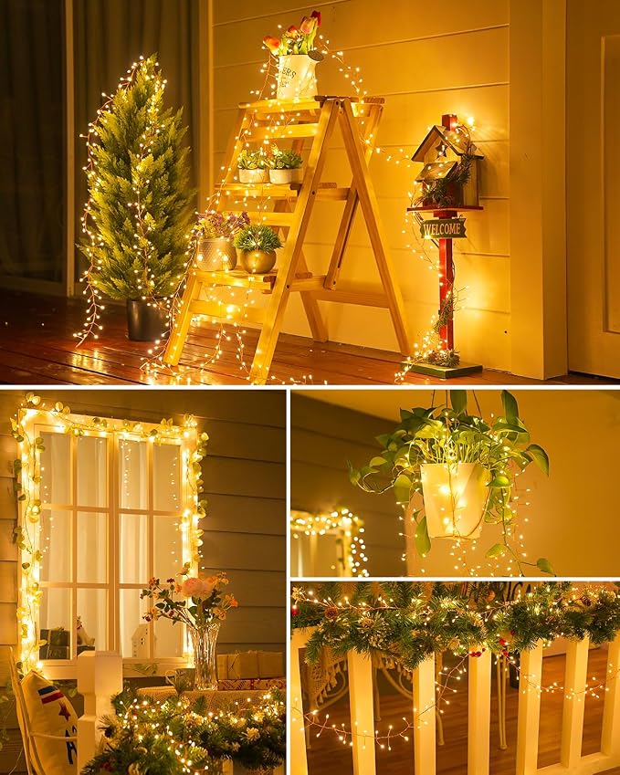240 LED Solar Fairy Lights Outdoor Waterproof IP65, 20FT 8 Lighting Modes | Solar Christmas Lights Outdoor Waterproof Cascading Twinkle Lights Balcony Garland Patio Christmas Decorations, Warm White