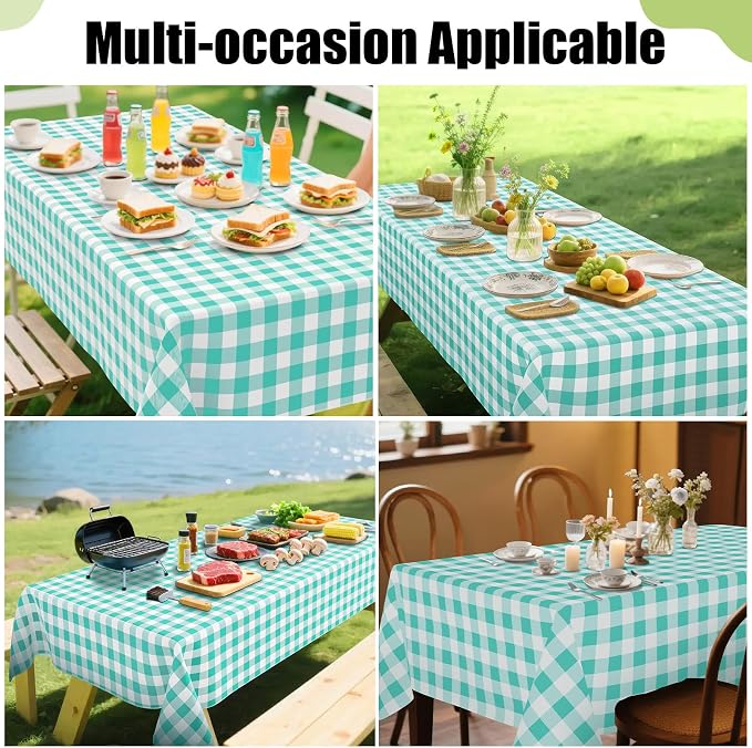 Smiry Picnic Table Cloth, Vinyl Tablecloths with Flannel Backing, 60"x120" | Waterproof Rectangle Table Cloth, Wipeable Buffalo Plaid Table Cover for Indoor and Outdoor (Teal & White)