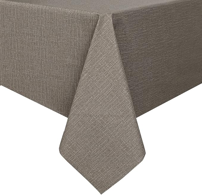 Romanstile 100% Waterproof PVC Tablecloth, Rectangle Oil Spill Proof Stain Resistant Vinyl Table Cloth, Wipe Clean Plastic Table Covers for Kitchen/Dining/Parties - 54 x 108 Inch, Brown