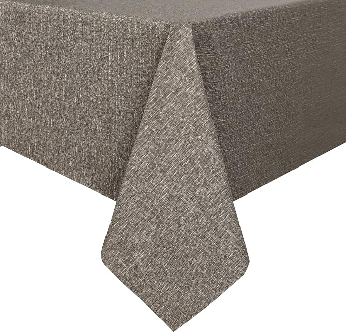 Romanstile 100% Waterproof PVC Tablecloth, Rectangle Oil Spill Proof Stain Resistant Vinyl Table Cloth, Wipe Clean Plastic Table Covers for Kitchen/Dining/Parties - 60 x 102 Inch, Brown