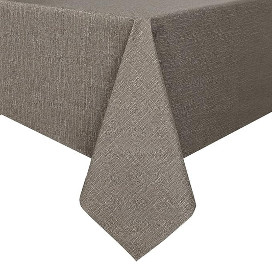 Romanstile 100% Waterproof PVC Tablecloth, Rectangle Oil Spill Proof Stain Resistant Vinyl Table Cloth, Wipe Clean Plastic Table Covers for Kitchen/Dining/Parties - 60 x 102 Inch, Brown