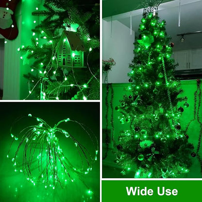 QITONG Green Solar Fairy Lights, 2 Pack Each 66ft 200 LED Halloween String Light Outdoor Waterproof, Silver Wire Christmas Twinkle Mini Lights with 8 Modes