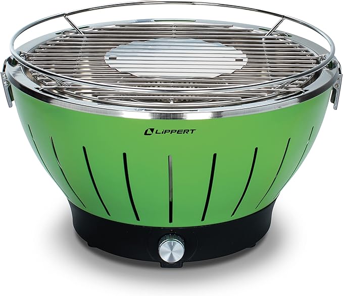 Lippert Odyssey Portable Grill - Compact and Versatile Charcoal Grill for Camping, Tailgating, and Outdoor Cooking - Lightweight and Durable Design with Large Cooking Surface - Green