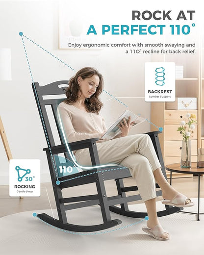 Ciokea Oversized Outdoor Rocking Chairs Set of 6, 380lbs Heavy-Duty Large Patio Rocker, High Back Cozy Porch Chairs, Weather Resistant Patio Rocking Chairs for Outside, Fire Pit, Deck, Dark Grey