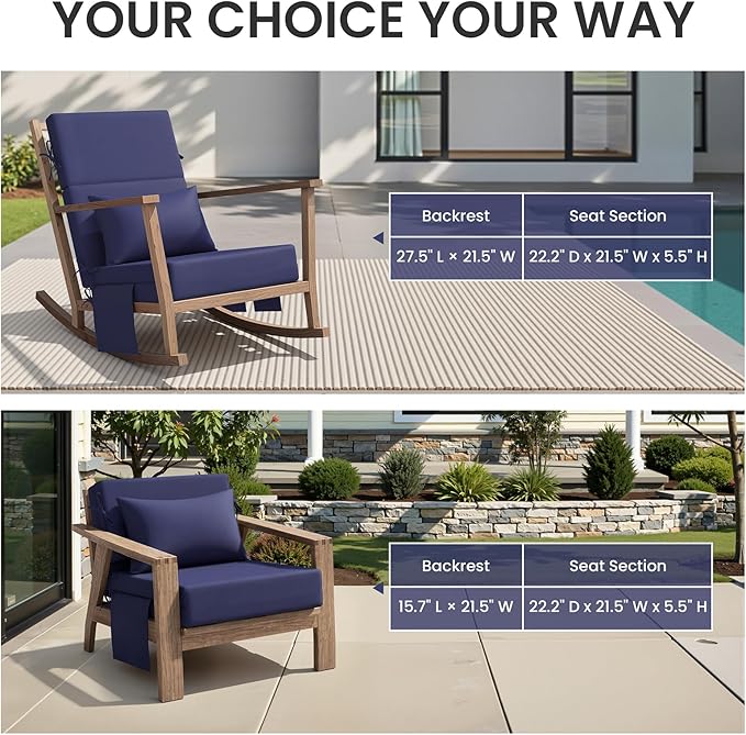 Crestlive Products Foldable Outdoor Chaise Lounge Cushions with Head Pillow and Side Pockets, Water Resistant & Fade Resistant Lounge Chair Cushion, 72''L x 21''W, Navy