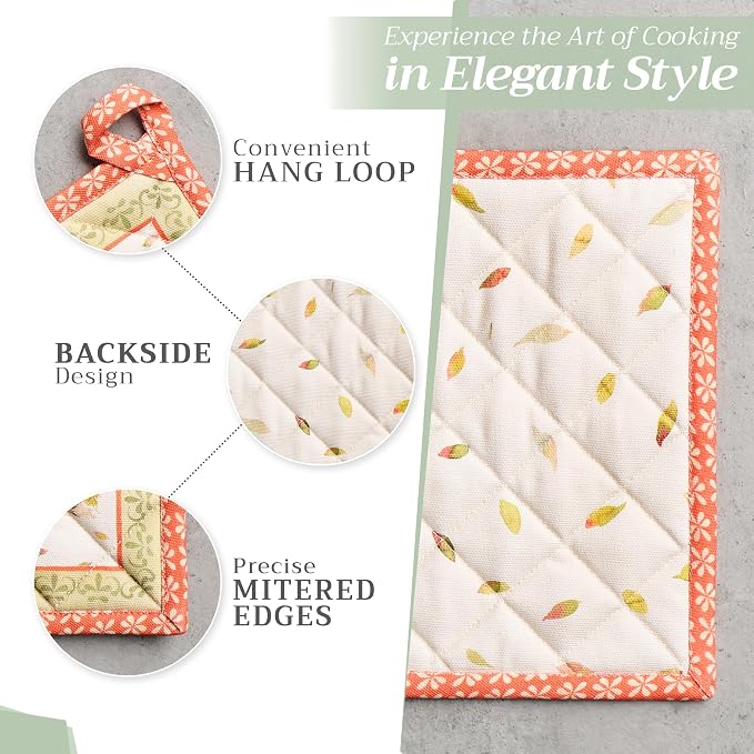 Maison d' Hermine Pot Holders 100% Cotton Potholders (8" x 8", Pack of 1) | Heat Resistant Hot Pads with Loop BBQ Cooking Baking Hotel Kitchen Handling Hot Pans Thanksgiving Christmas - Pumpkin Passion