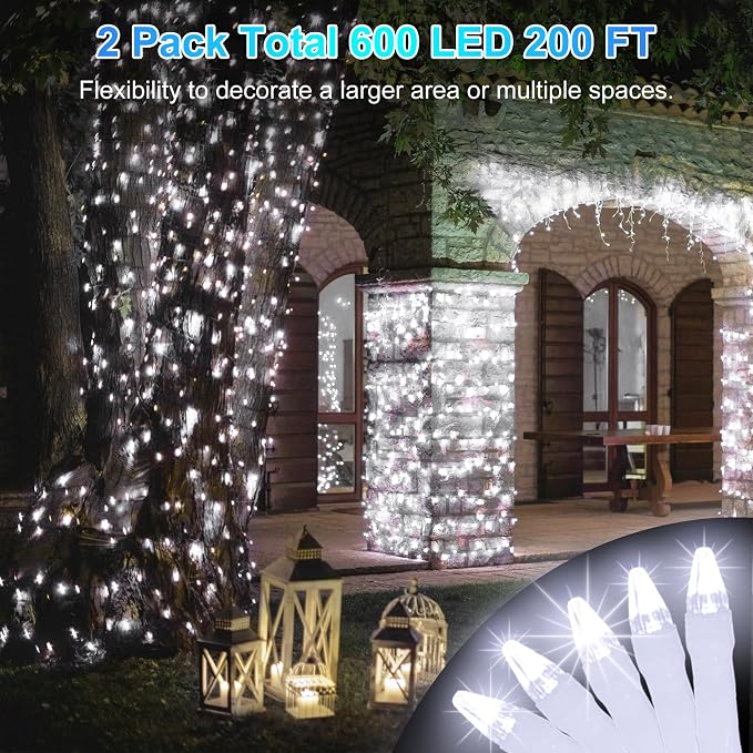 Christmas Tree String Lights 2 Pack Total 200FT 600 LED Cool White