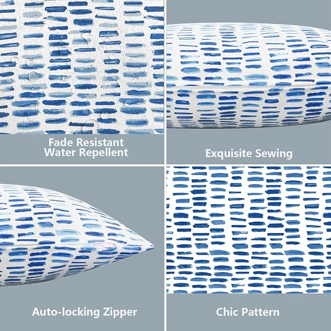 LVTXIII 2 Pack Outdoor Pillow Covers ONLY 18x18 Inch, Water-Repellent Square Decorative Cushion Covers for Patio Furniture, Garden, Sofa, A Pebble Blue