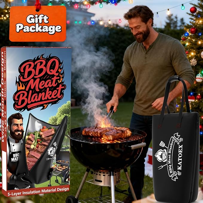 BBQ Blanket for Resting Meat, BBQ Brisket Blanket Meat Resting Blanket for Smoking, Grilling Meat Insulated Resting Bag with Wide Mouth for Large Brisket/Turkey (25in Black)
