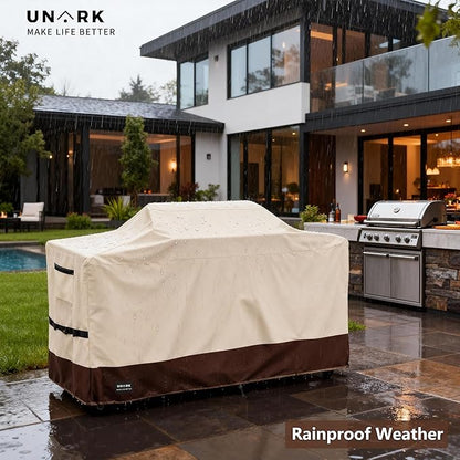 98 Inch Extra Large Grill Cover Kitchen Island Cover Large Island Grill Cover for Outdoor Grill Outdoor Kitchen Cover Heavy Duty Waterproof 98" L x 42" W x 48" H, Beige and Brown