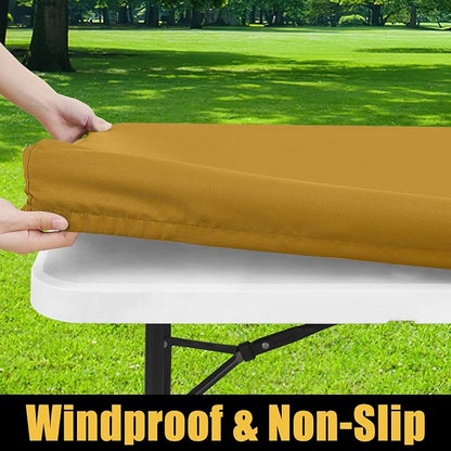 Smiry Rectangle Picnic Table Cloth, Waterproof Elastic Fitted Tablecloths for 6 Foot Tables, Washable Polyester Table Cover for Camping, Indoor and Outdoor (Camel, 30"x72")