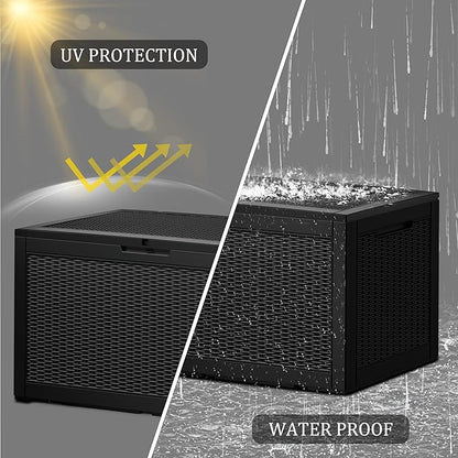 Outdoor Storage Box, 110 Gallon Resin Deck Box Waterproof for Patio Furniture, Garden Tools and Pool Accessories, Lockable UV-Resistant Storage Bin Bench Cabinet for Outside, Black