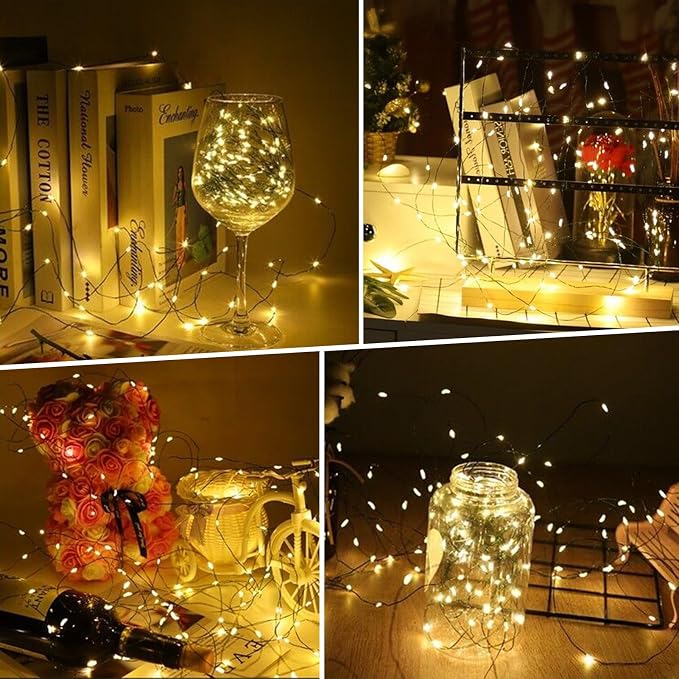 4 Pack Green Wire Fairy Lights Battery Operated Twinkle Lights | 16.4 Ft 50 LED Battery Christmas Lights Waterproof with Auto Timer 8 Modes for Xmas Wreath Tree Decor, Warm White