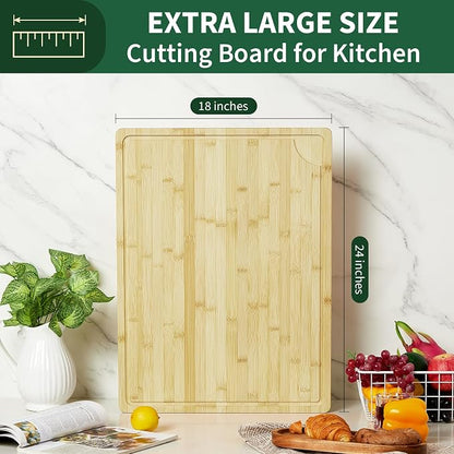 Garvee Extra Large Bamboo Cutting Board 24"x18", XL Chopping Board for Kitchen with Juice Groove & Handles, Butcher Block Serving Tray for Meat, Cheese, Veggies