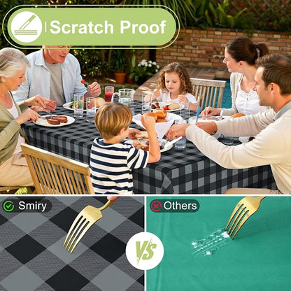 Smiry Picnic Table Cloth, Vinyl Tablecloths with Flannel Backing, 60"x120" | Waterproof Rectangle Table Cloth, Wipeable Buffalo Plaid Table Cover for Indoor and Outdoor (Black & Grey)