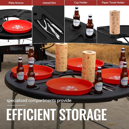 Creole Feast FT4804 Foldable Round Crawfish Table, Black | Foldable design for easy storage and transport | Round shape accommodates large groups | Sturdy construction for outdoor use
