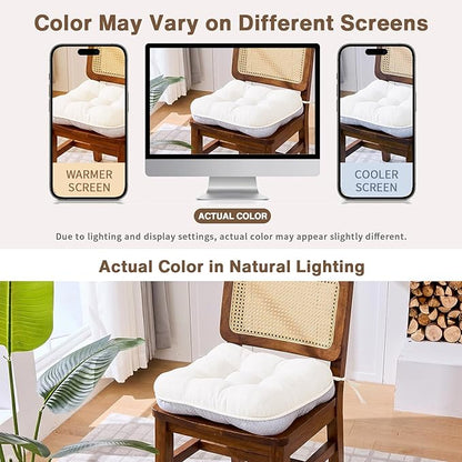 BETU White Chair Cushions for Dining Chairs Set of 4,3.5" Thick Kitchen Table Chair Pads with Ties,Non Slip Backing and Covers, Seat Cushion for Dining Room,Bar,Patio Chairs,15.5"X15.5"X3.5",White