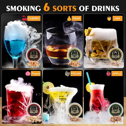 Whiskey Cocktail Smoker Kit with Torch, 6 Flavors Wood Chips, 2 Whiskey Glasses, 2 Ice Ball Molds, Bourbon Old Fashioned Drink Smoker Kit, Gifts for Men, Dad, Husband, Boyfriend(No Butane)