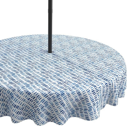 LVTXIII Outdoor Tablecloth with Umbrella Hole and Zipper, 60 Inch Water-Repellent Patio Table Cloth, Round Table Covers for Backyard Garden, Pebble Blue
