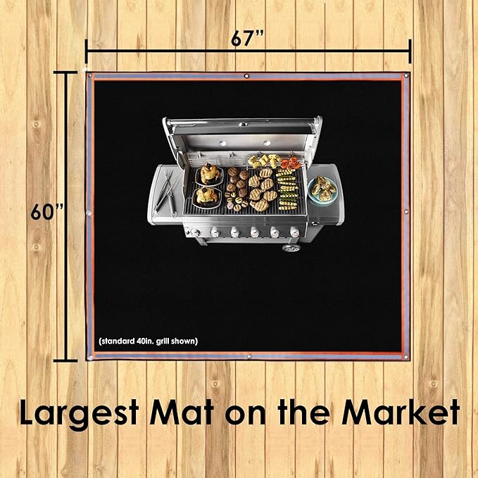 Fire Pit Mat & Grill Pad — 67"×60" XL Fireproof Deck Protector, Triple-Layer Silicone + Fiberglass, for Outdoor Firepit, BBQ, Patio & Lawn