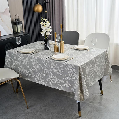 LIBERECOO Vinyl Tablecloth with Flannel Backing –Indigo Botanical Charm, Waterproof, Wipeable, Durable Table Cover – 4 Colors