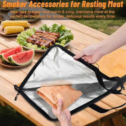 CINNIE&JHIN BBQ Blanket for Resting Meat, Smoking Meat Resting Bag, Reusable Meat Resting Blanket Suitable for Brisket, Steaks, Pork, Turkey, Perfect Grilling Gifts for Men(21in Khaki)