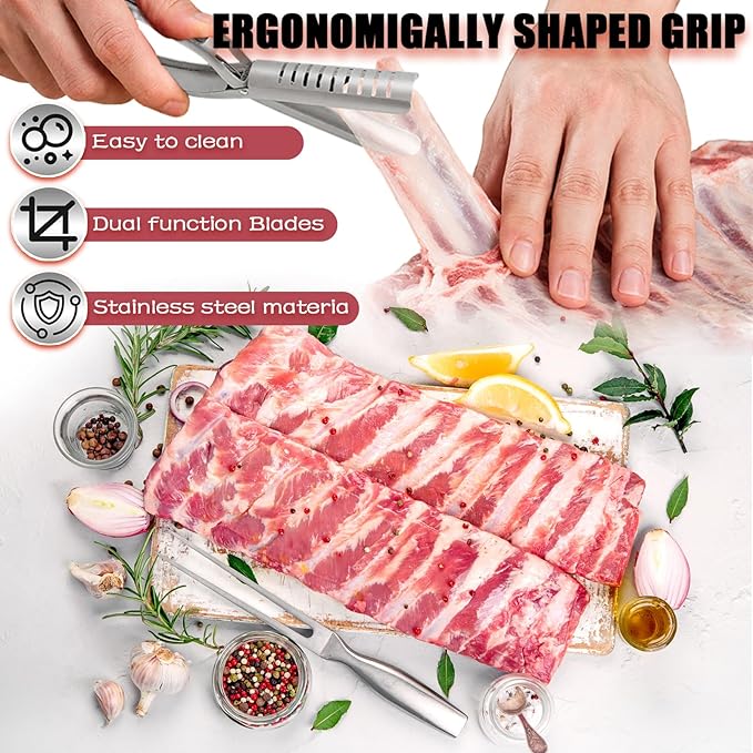 2Pcs Rib Membrane Removal Tools, Rib Prep Tool, Stainless Steel BBQ Rib Skinner with 2Pcs Tweezers Pliers and Gloves, for Easy Rib Skinner, Kitchen Gadgets for Barbecue Enthusiasts & Chefs