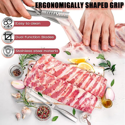 2Pcs Rib Membrane Removal Tools, Rib Prep Tool, Stainless Steel BBQ Rib Skinner with 2Pcs Tweezers Pliers and Gloves, for Easy Rib Skinner, Kitchen Gadgets for Barbecue Enthusiasts & Chefs