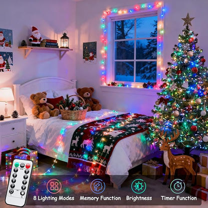 JMEXSUSS Multicolor Christmas Lights Battery Operated with 8 Modes Remote | Waterproof, 33ft 100 LED Battery Christmas Lights Indoor Outdoor for Tree Home Party Room Garden Decor
