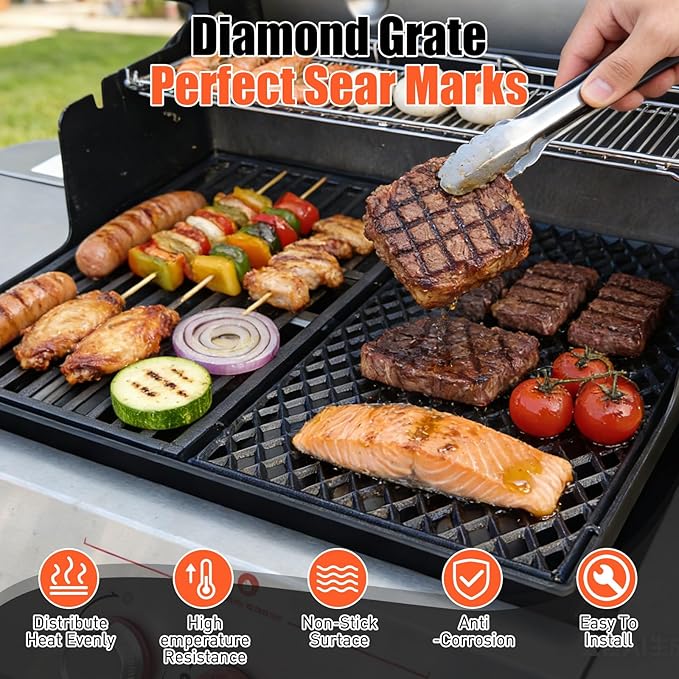 18.75" Dual Sided Diamond Sear Grill Grates for Weber Genesis II 300 and Genesis II LX 300 Series Grills, Genesis II E&S 310 315 320 325 340, Grill Parts for Weber Genesis 2, Weber 66095,66805, 1 Pack