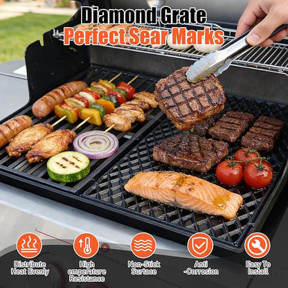18.75" Dual Sided Diamond Sear Grill Grates for Weber Genesis II 300 and Genesis II LX 300 Series Grills, Genesis II E&S 310 315 320 325 340, Grill Parts for Weber Genesis 2, Weber 66095,66805, 1 Pack