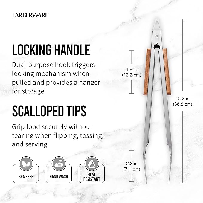 Farberware BBQ Wood Tools, Set of 2, Wood and Stainless Steel