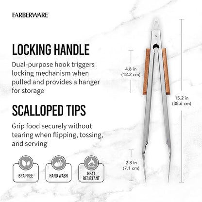 Farberware BBQ Wood Tools, Set of 2, Wood and Stainless Steel