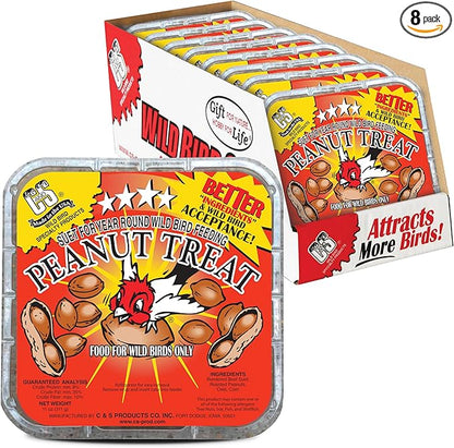C&S Peanut Suet Treat, Suet Cakes for Wild Birds Including Nuthatches, Woodpeckers and Chickadees, Pack of 8