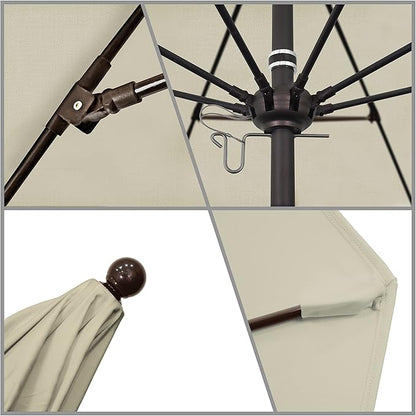California Umbrella 9' Round Aluminum/Fiberglass Umbrella, Push Open, Bronze Pole, Sunbrella Antique Beige