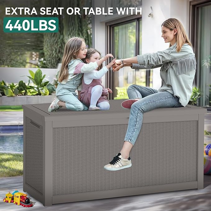 FEFLO 260 Gallon Waterproof Resin Outdoor Storage Box, Lockable & UV Resistant Patio Deck Boxes, Outside Storage for Patio Cushions, Pool Toys, Garden Tools & Package Delivery, Brown